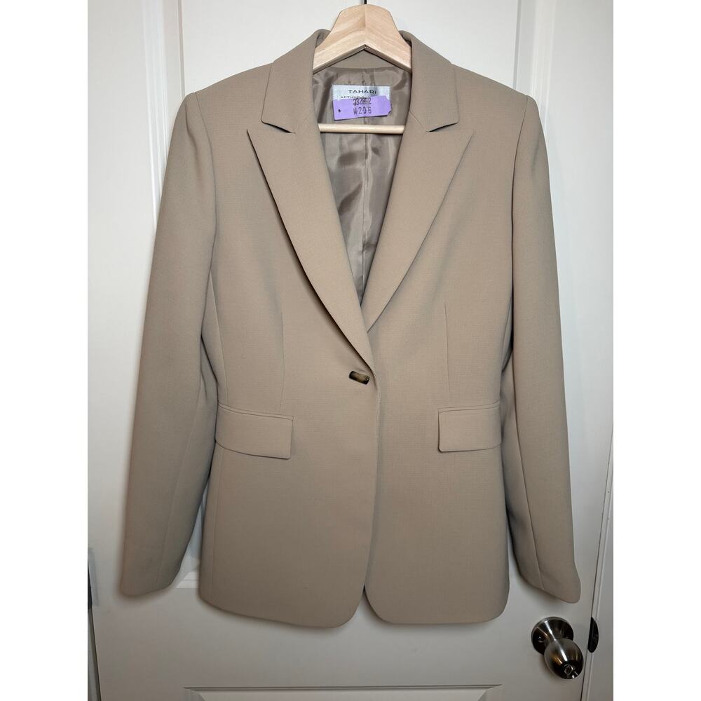 Tahari Beige/Tan Suit Jacket - One button Professional Blazer Size 4 Clean Girl